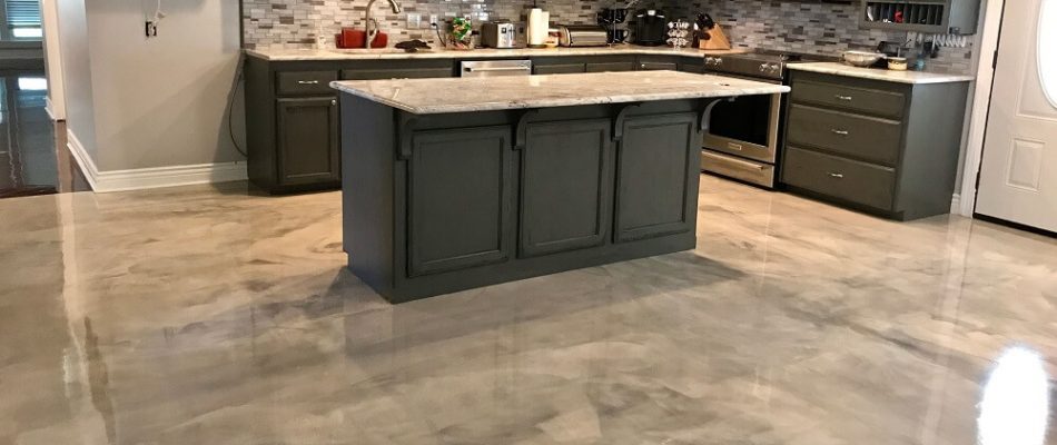 Flooring like marble with metallic epoxy kitchen floors